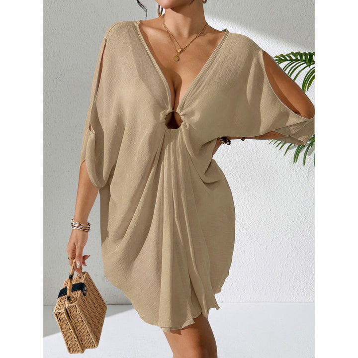 Damen Strandkleid mit tiefem V-Ausschnitt und lockerem Schnitt Drune