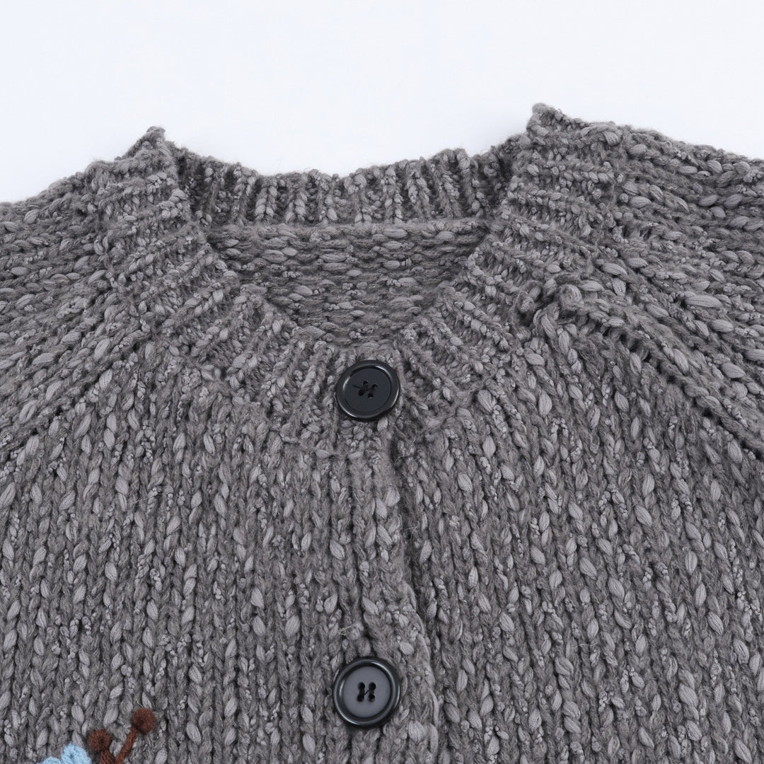 Damen Strickjacke mit floralem Stickmuster und Knopfverschluss Drune