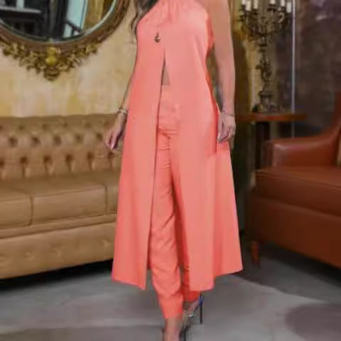 Damen Eleganter Zweiteiler mit stilvollem Mantel und cropped Hose Drune