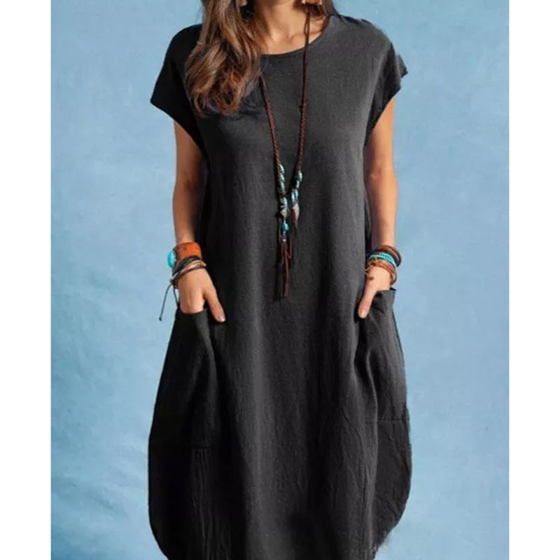 Damen Sommerliches Leinenkleid mit praktischen Taschen Drune