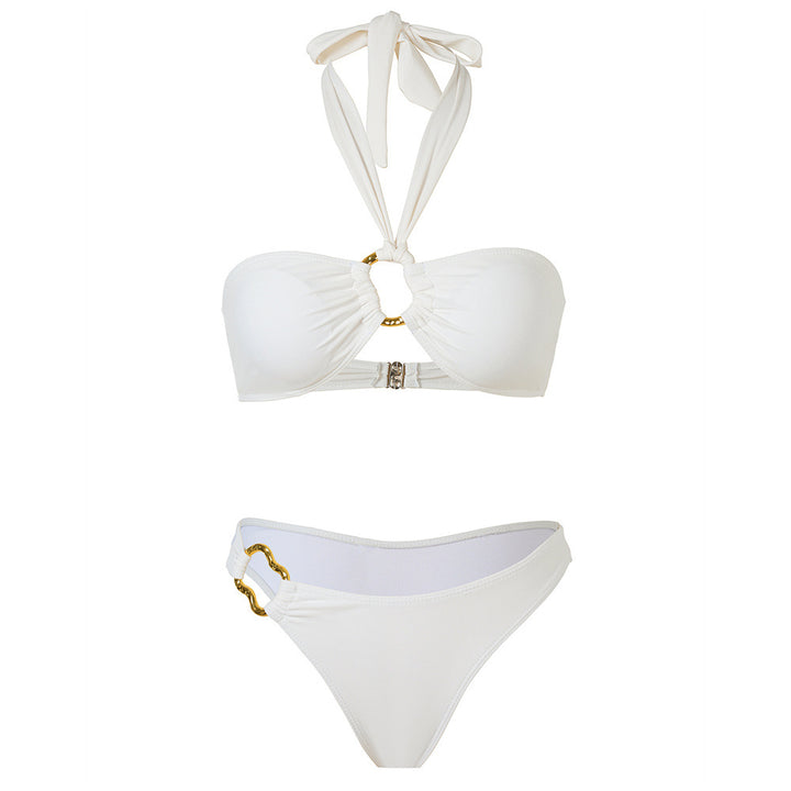 Damen Bandeau-Bikini-Set mit elegantem Knotendesign und verstellbaren Trägern Drune