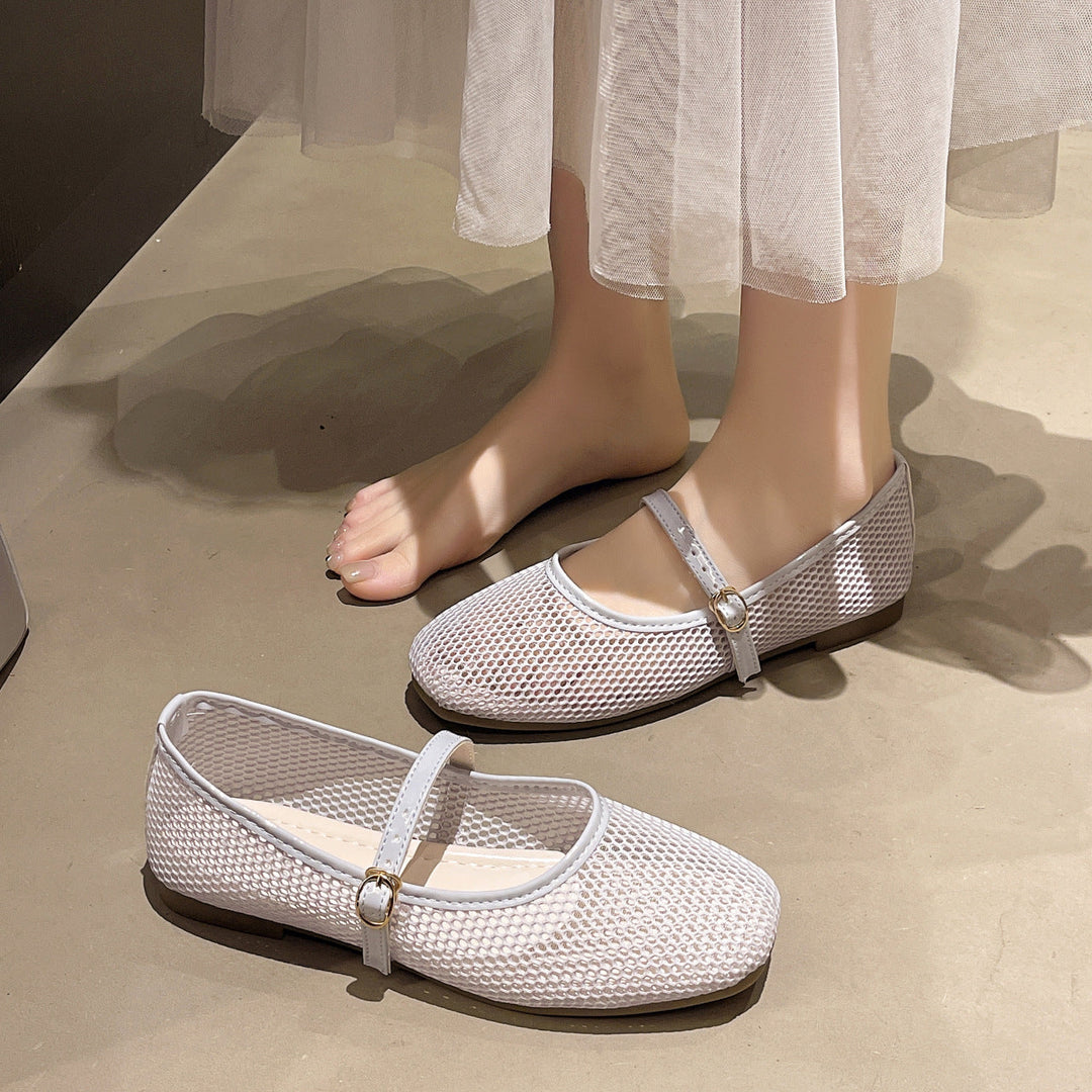 Damen Bequeme Mesh-Ballerinas mit verstellbarem Riemchen Drune