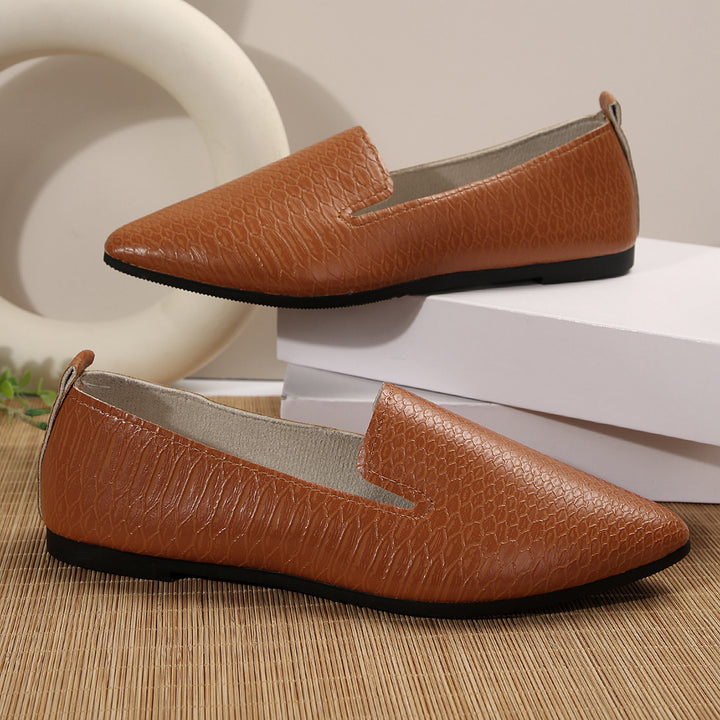 Damen nan flexible Keil‑Loafer mit Krokoprägung und spitzer Zehenpartie Drune