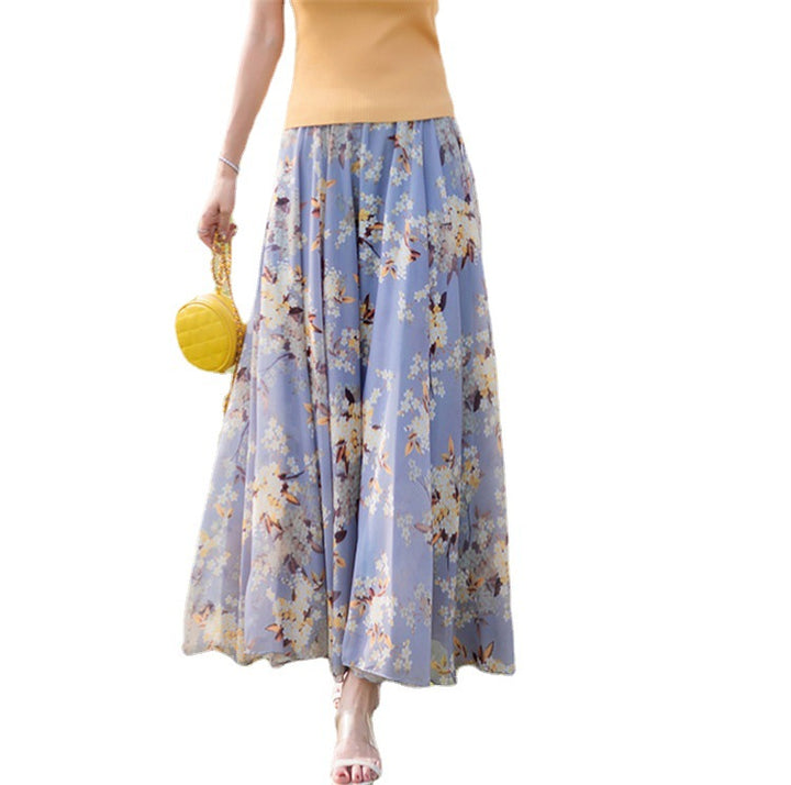 Damen nan lange plissierte Maxirock mit floralem Sommerprint und elastischem Bund Drune