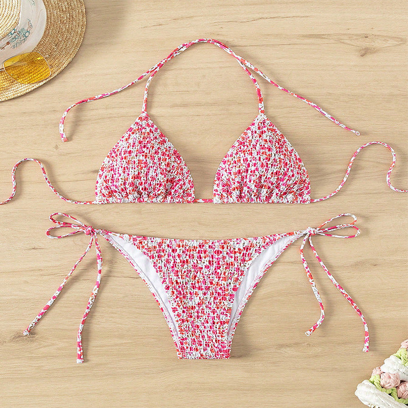 Damen Triangel-Bikini-Set mit floralem Muster und verstellbaren Trägern Drune