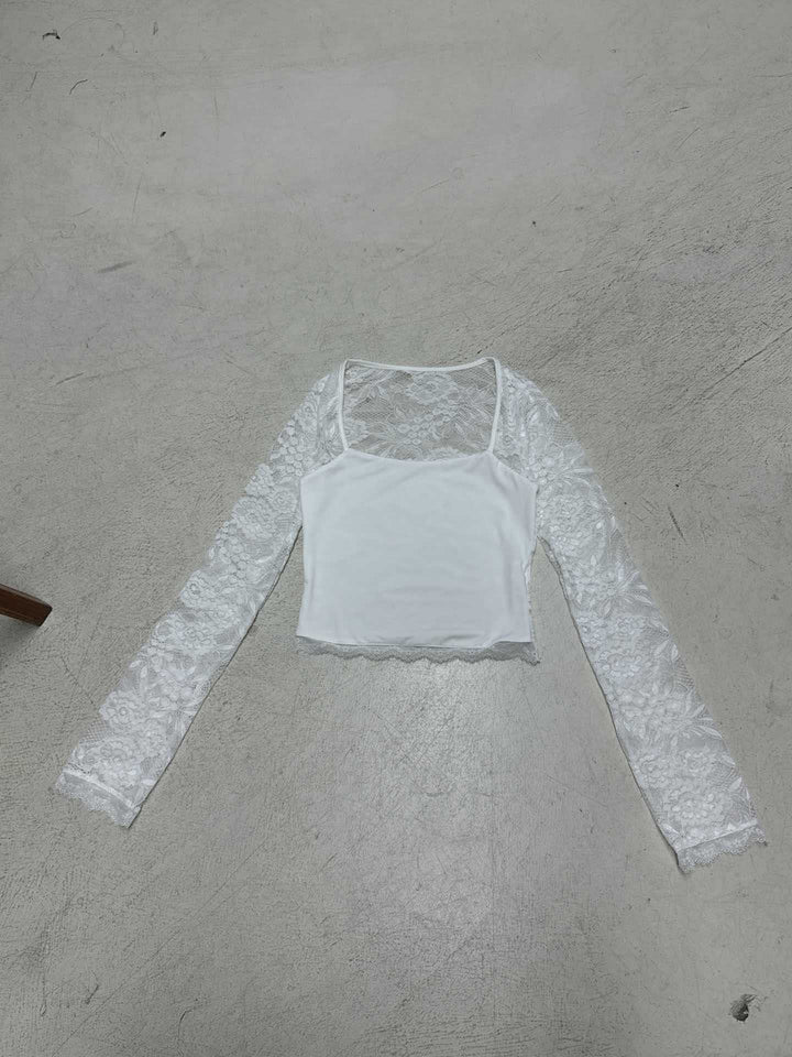 Damen elegantes Spitzenoberteil mit langen Ärmeln Drune