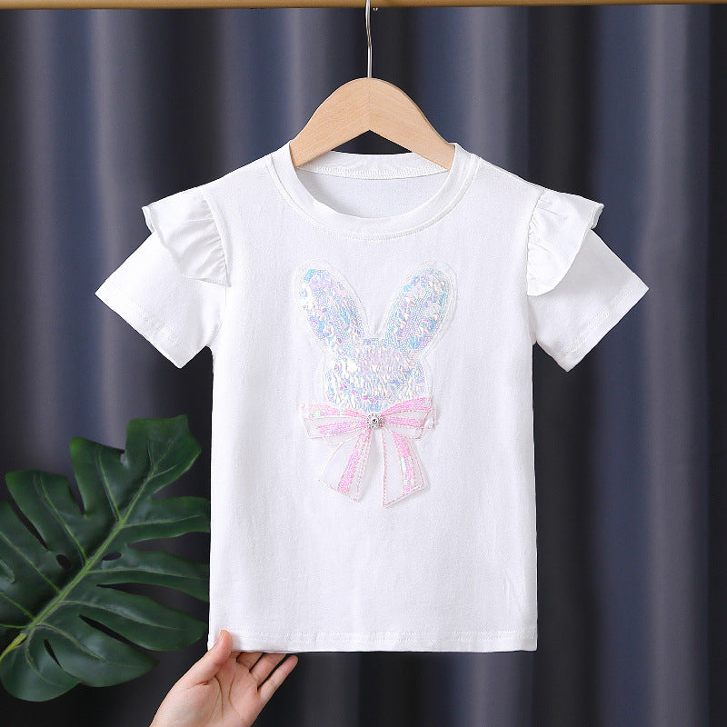 Mädchen T-Shirt mit aufgesticktem Häschen und Rüschendetails Drune