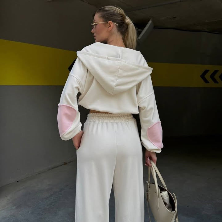 Damen sportliches Set mit cropped Oberteil und weitem Hosen Drune