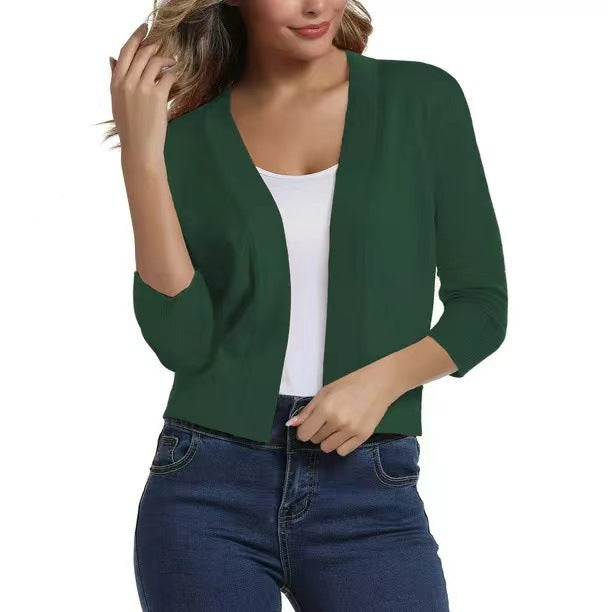 Damen nan offener Kurzcardigan mit dreiviertelärmeln und elastischem Saum Drune