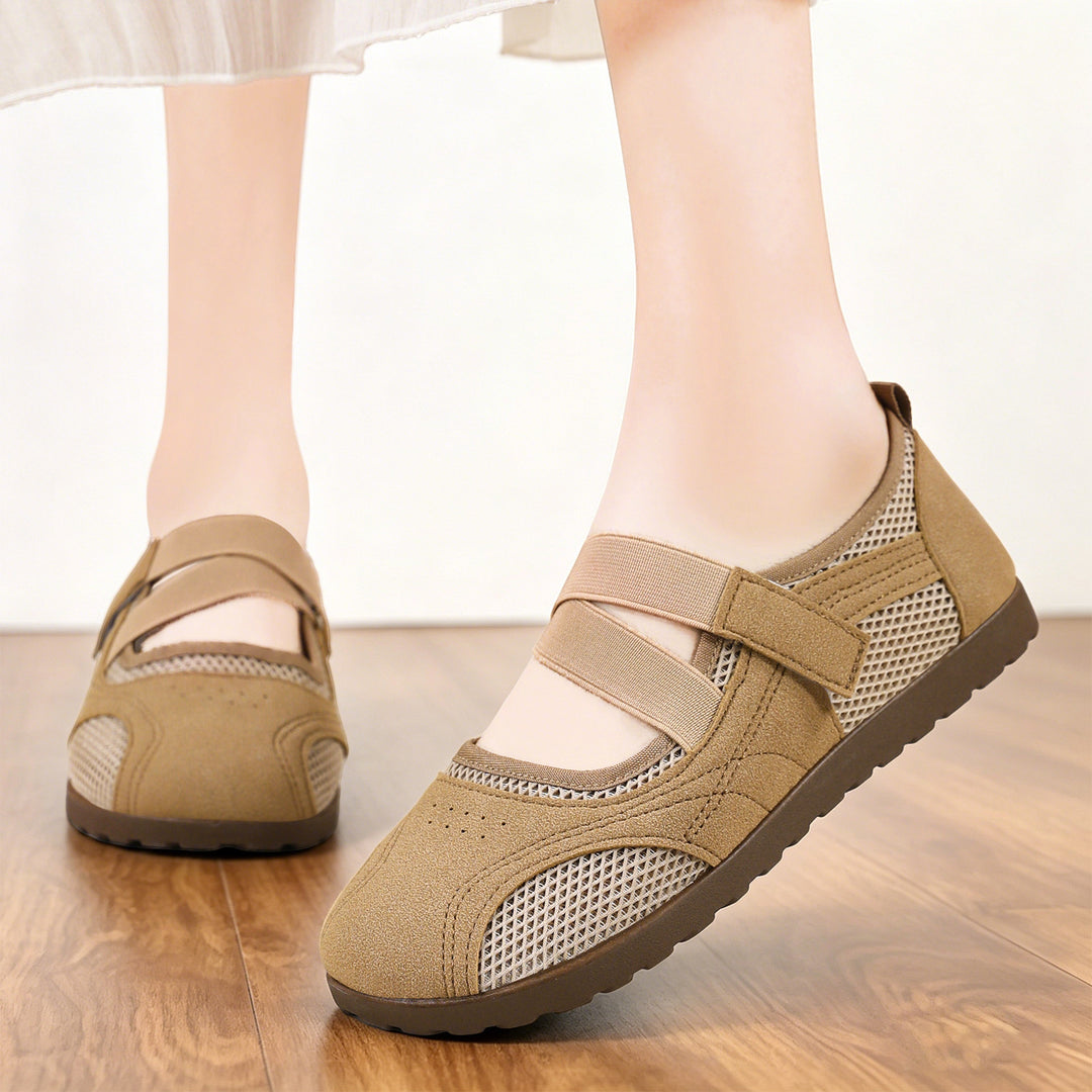 Damen nan atmungsaktive Mary-Jane-Walking-Halbschuh mit Klettverschluss und verstärkter Profilsohle Drune