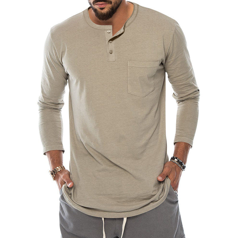 Herren Langarm-Henley-Shirt mit modischem Knopfverschluss und praktischer Brusttasche Drune