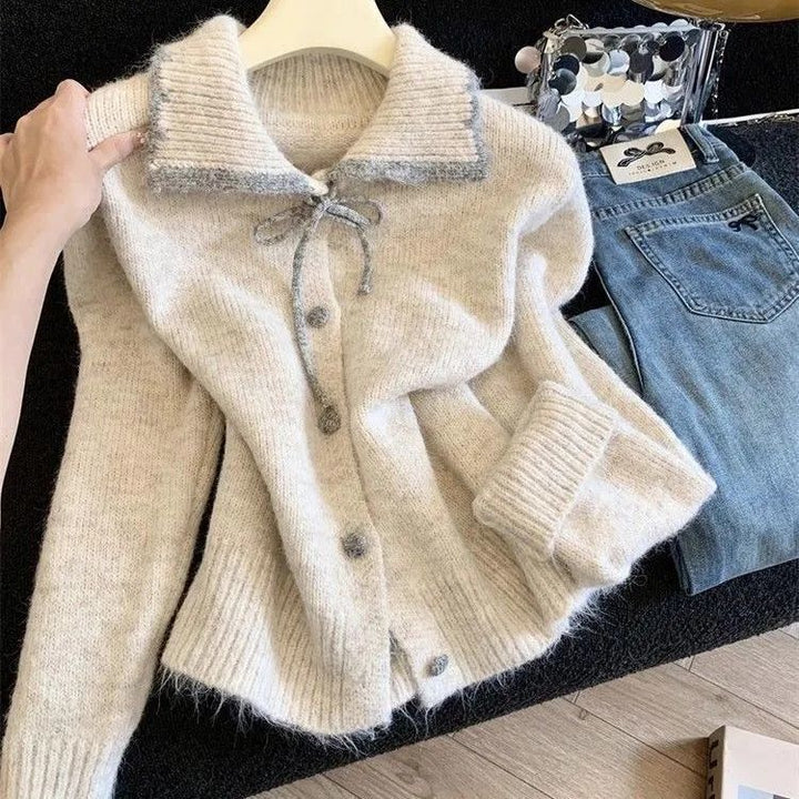 Damen Kuschelige Strickjacke mit großem Kragen und Knopf-Details Drune