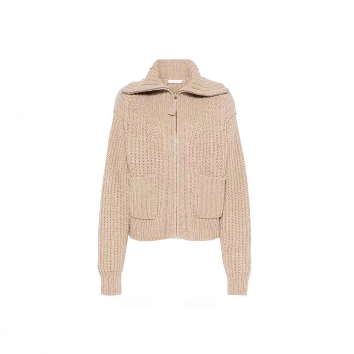 Damen Grobstrickpullover mit hohem Kragen und praktischen Taschen Drune