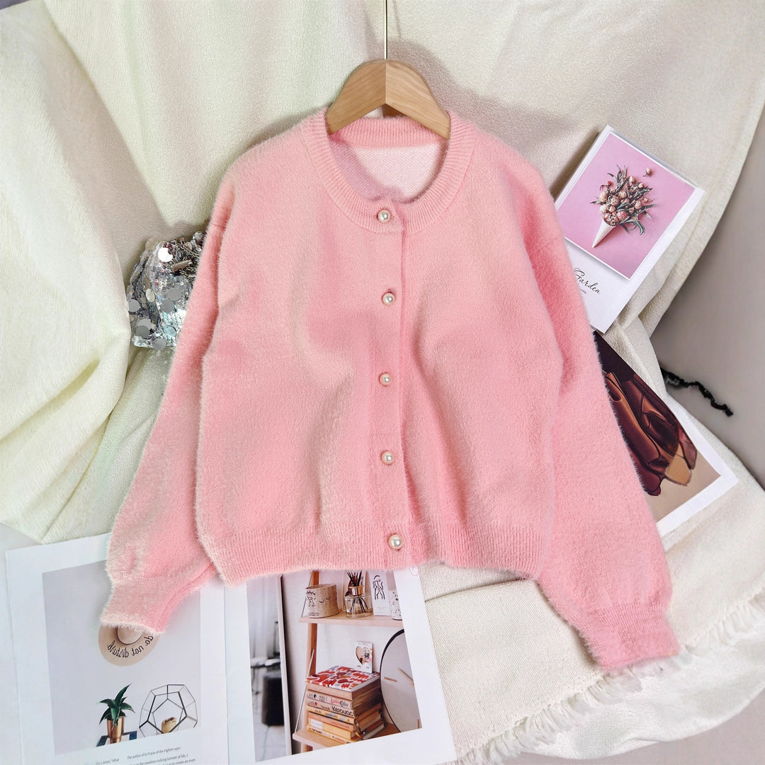 Damen kuschelige Strickjacke mit perlbesetzten Knöpfen und modernem Schnitt Drune