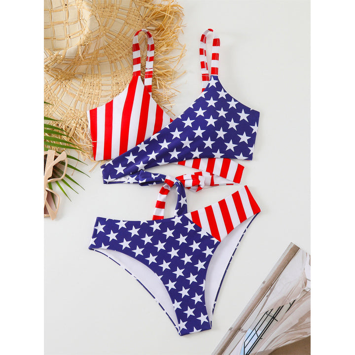 Damen Triangel-Bikini mit modischem Sternen- und Streifenmuster Drune