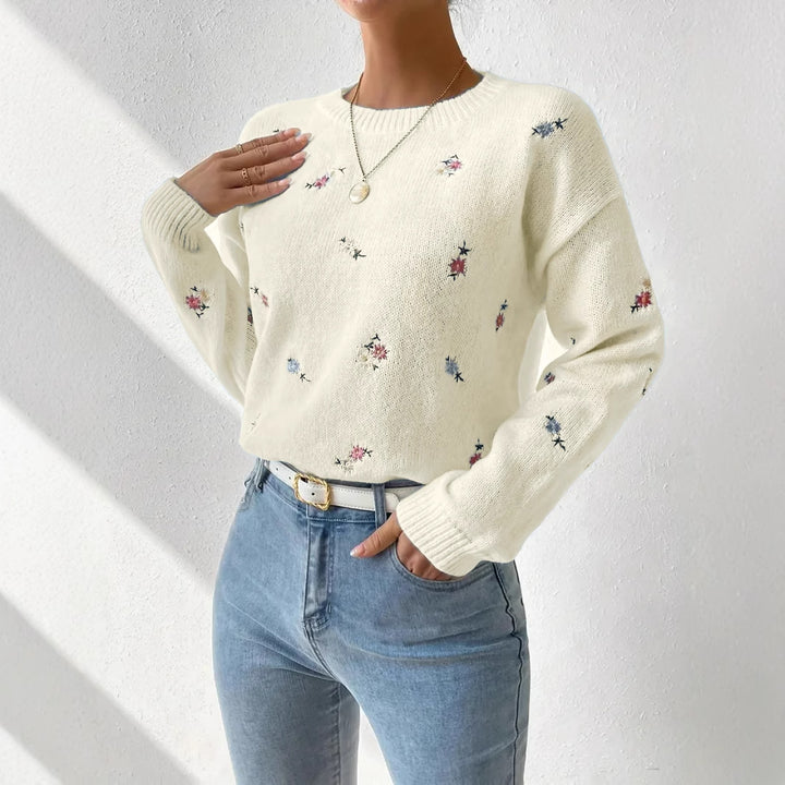 Damen festlicher Pulli mit floralen Stickereien und lässigem Schnitt Drune