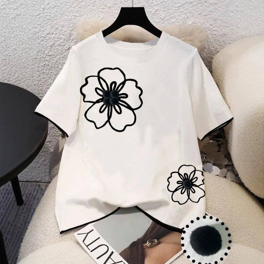 Damen T-Shirt mit floralem Design und lockerem Schnitt Drune