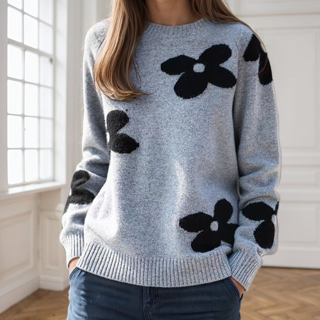 Damen Kuscheliger Strickpullover mit floralem Design Drune