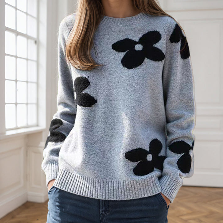 Damen Kuscheliger Strickpullover mit floralem Design Drune