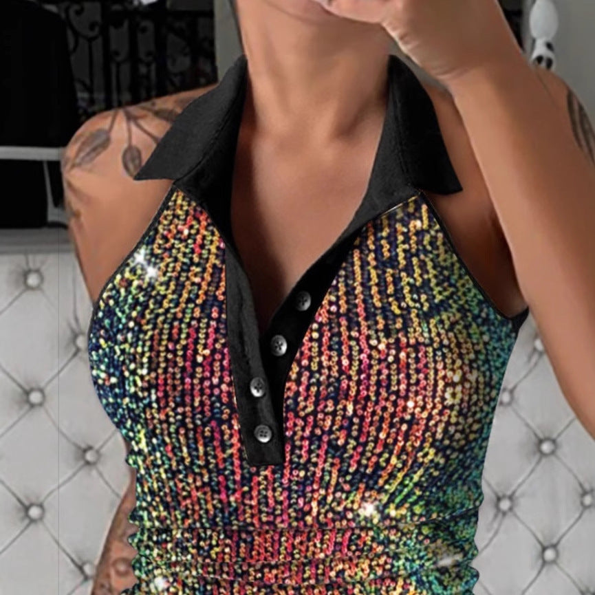 Damen Glitzerndes Poloshirt mit Leopardenmuster Drune