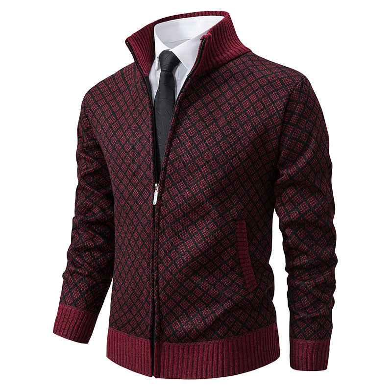 Herren nan gemusterte Strickjacke mit Stehkragen und durchgehendem Reißverschluss Drune