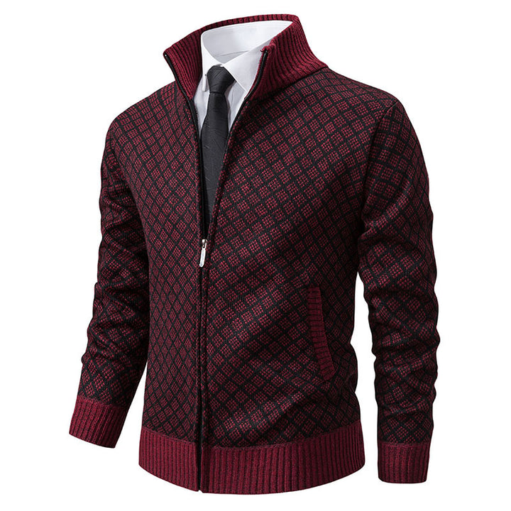 Herren nan gemusterte Strickjacke mit Stehkragen und durchgehendem Reißverschluss Drune