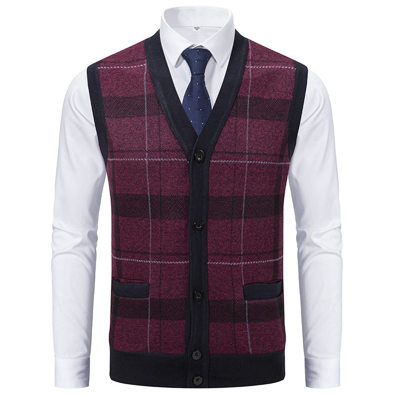 Herren elegante Strickjacke mit modernem Karomuster Drune