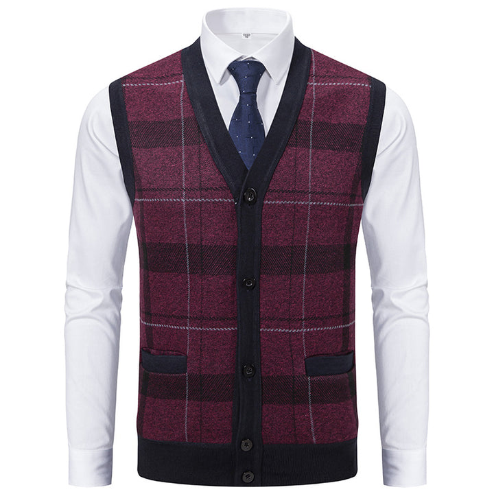 Herren elegante Strickjacke mit modernem Karomuster Drune