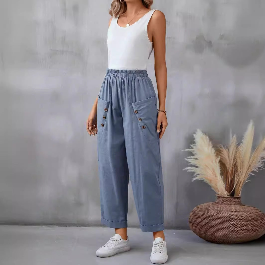 Damen elegante Freizeitpants mit Knopfdetails Drune
