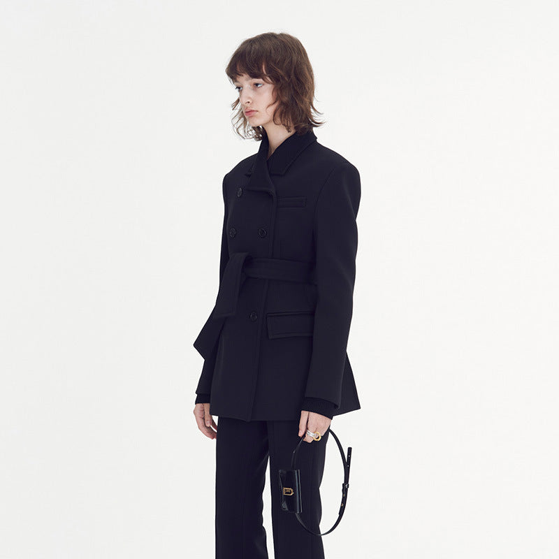 Damen eleganter und taillierter Blazer mit doppelter Knopfreihe Drune