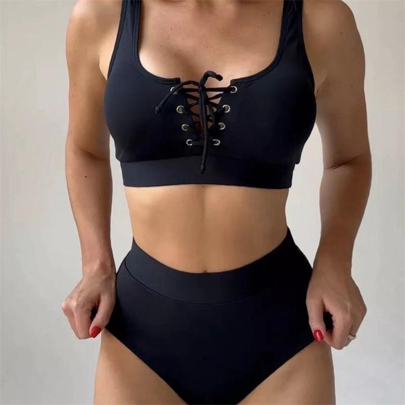 Damen Hochgeschnittener Bikini mit eleganter Schnürdetailverzierung Drune