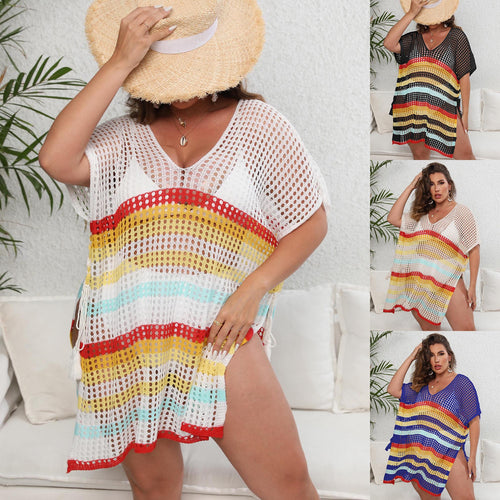 Damen luftiger Strandüberwurf mit buntem Lochdesign Drune