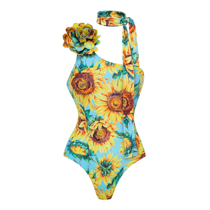 Damen Einseitiger Badeanzug mit floralen Applikationen Drune