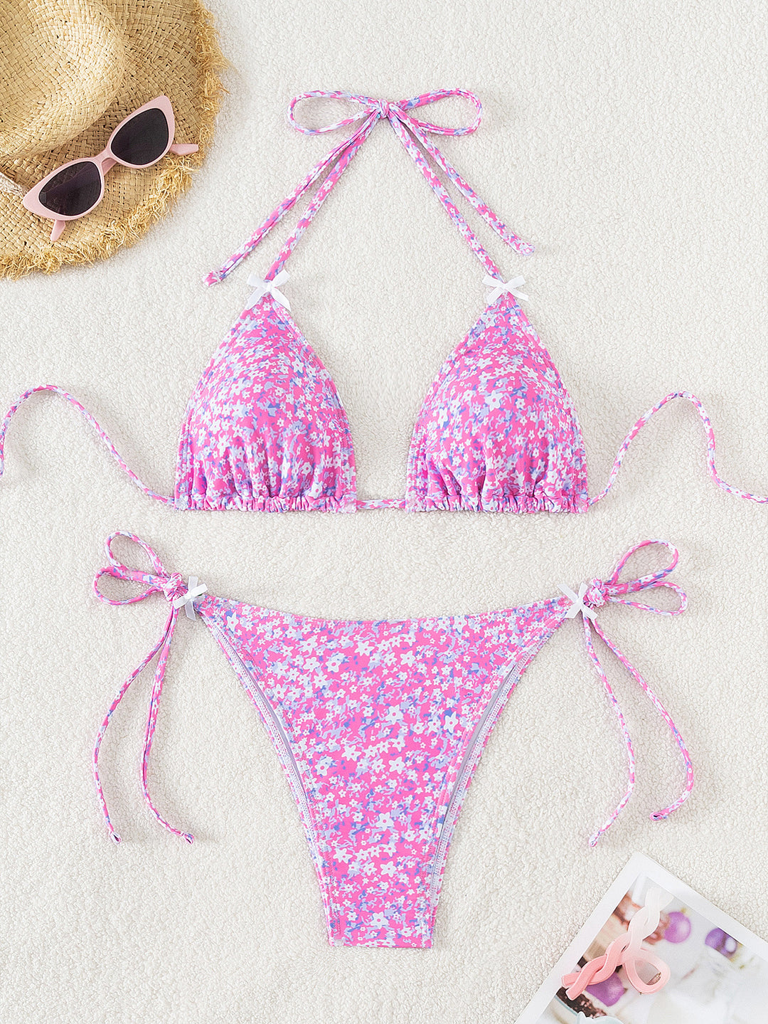 Damen Triangel-Bikini mit verstellbaren Bindebändern und floralem Design Drune