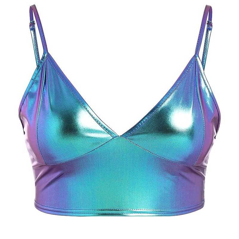 Damen Crop-Top mit glänzender Metalloptik und verstellbaren Trägern Drune