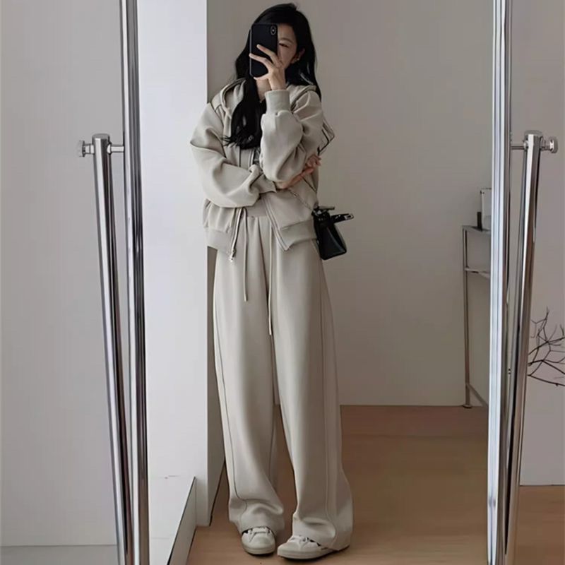 Damen Oversized Freizeit-Hoodie-Set mit tiefem Schnitt und lässigen Hosen Drune