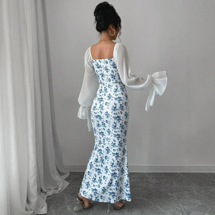 Damen Maxikleid mit floralem Print und elegantem Chiffonüberwurf Drune