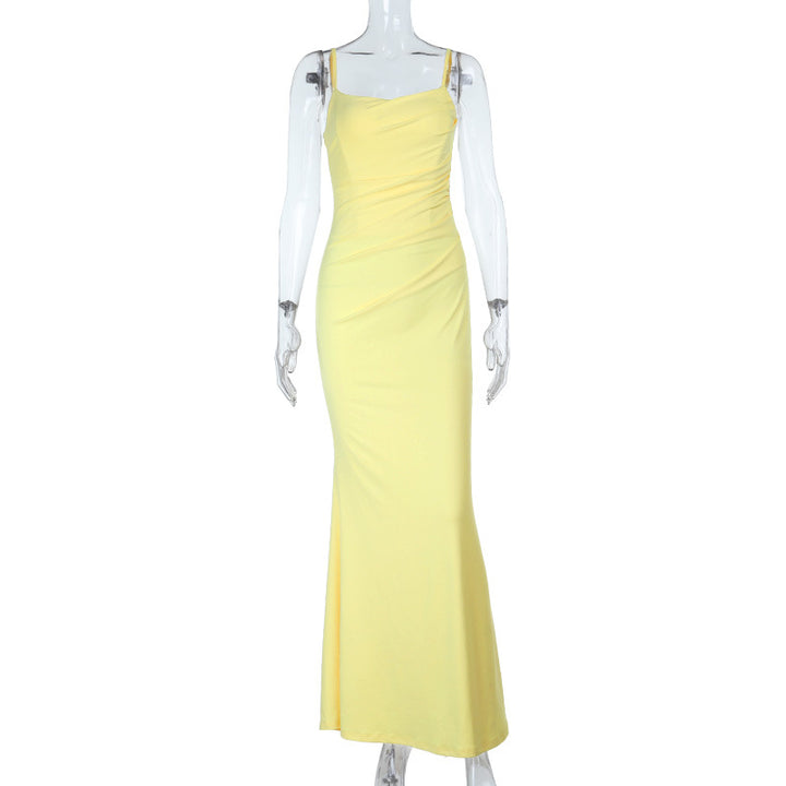 Damen Fließendes Maxikleid mit asymmetrischem Schnitt und eleganter Drapierung Drune