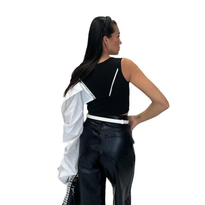Damen Modisches Oberteil mit auffälligen Puffärmeln und Reißverschluss Drune