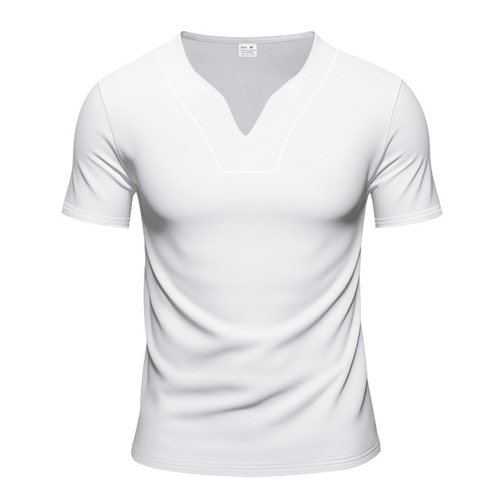 Herren nan schlank geschnittenes Kurzarmshirt mit eingelassener V-Einkerbung und dekorativer Ziernaht Drune