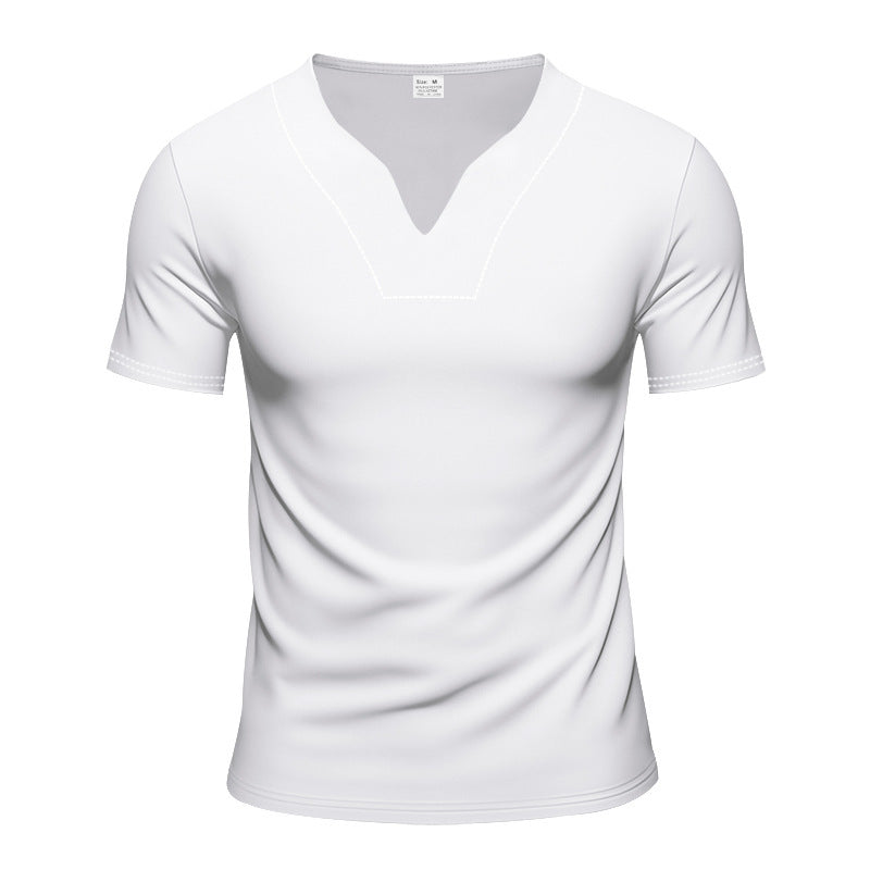 Herren nan schlank geschnittenes Kurzarmshirt mit eingelassener V-Einkerbung und dekorativer Ziernaht Drune