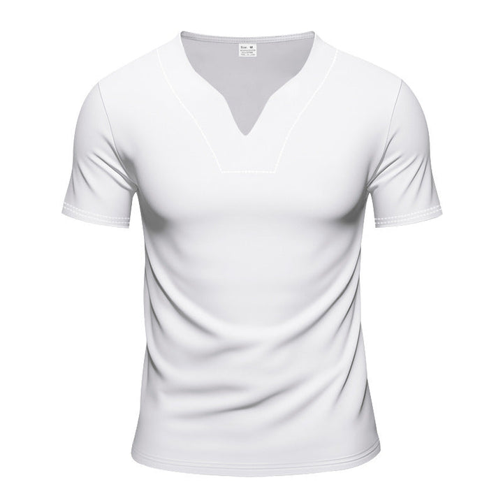 Herren nan schlank geschnittenes Kurzarmshirt mit eingelassener V-Einkerbung und dekorativer Ziernaht Drune