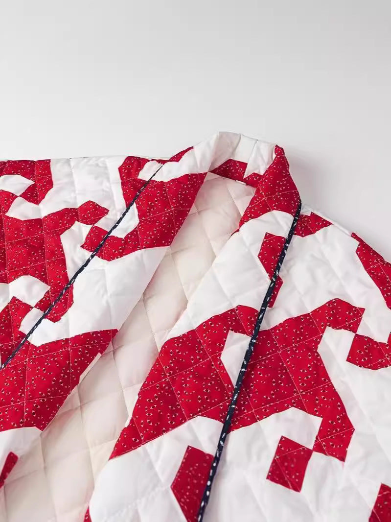 Damen gestepptes Überwurfjacke mit modernem Grafikdesign und großzügigen Taschen Drune