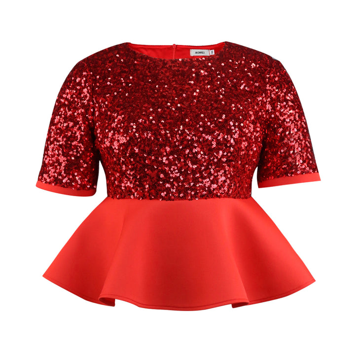 Damen Elegantes Glitzeroberteil mit peplum Saum Drune