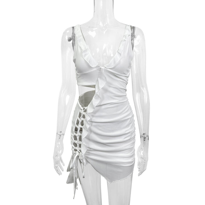Damen Raffiniertes Minikleid mit asymmetrischen Rüschenelementen und Cut-Out Detail Drune