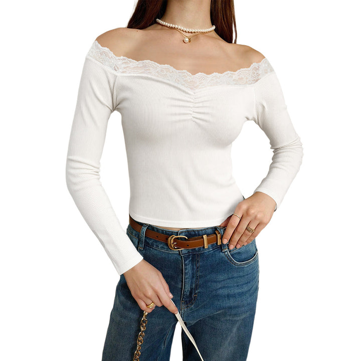 Damen Off-Shoulder Oberteil mit Spitzenakzenten Drune