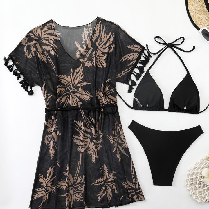 Damen strandtaugliches Kaftan-Set mit modischem Palmendruck Drune