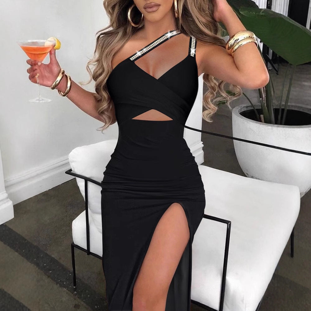 Damen Maxikleid mit asymmetrischem Schnitt und eleganten Glitzerdetails Drune