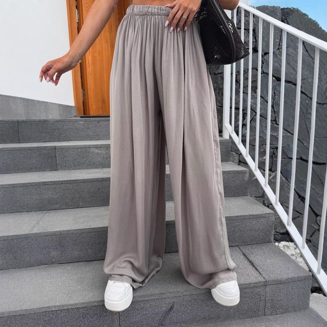 Damen luftige Palazzo-Hose mit elastischem Bund und weitem Schnitt Drune