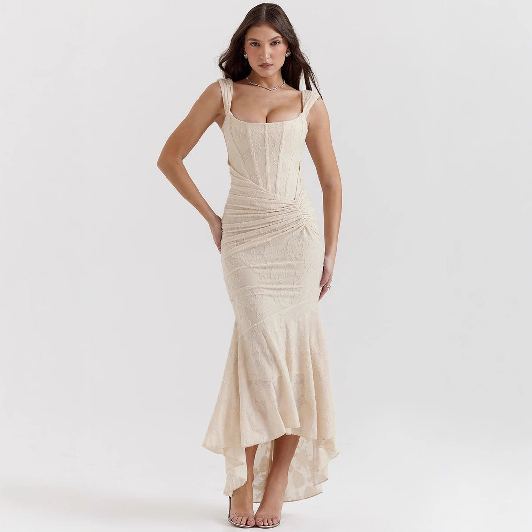 Damen Elegantes Maxikleid mit floralem Relief und asymmetrischem Saum Drune